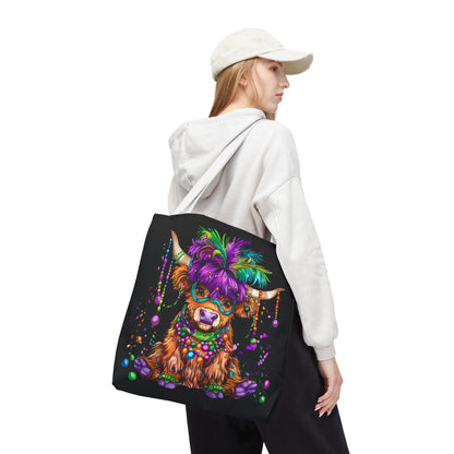 Mardi Gras Highland Cow Tote