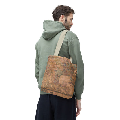 Vintage United States Map Tote Bag  Distressed Antique World Map All-Over Print Tote