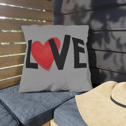 LOVE Heart Outdoor Pillow — Grey Patio Accent Cushion