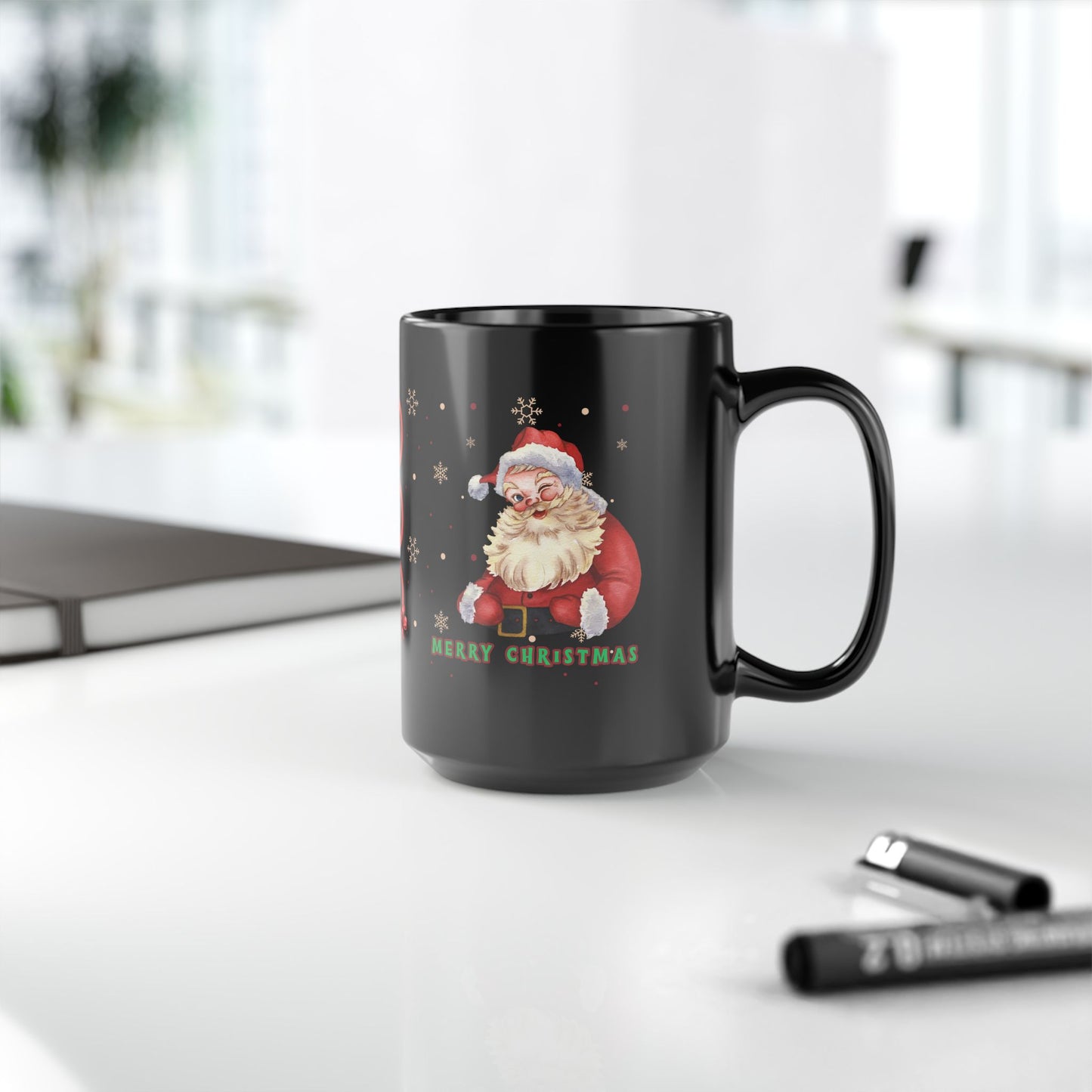 Merry Christmas Santa 15oz Black Mug - HO HO HO Design for Christmas Cheer