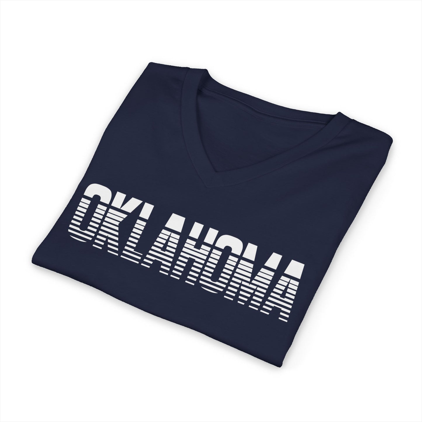 Oklahoma Striped Retro V-Neck Tee — State Pride Graphic Shirt