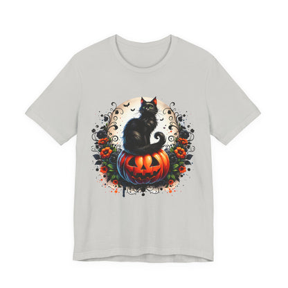 Halloween Black Cat T-Shirt, Unisex Jersey Short Sleeve Shirt, Spooky Fall Fashion, Cat Lover Gift, Autumn Celebrations, Halloween Shirt