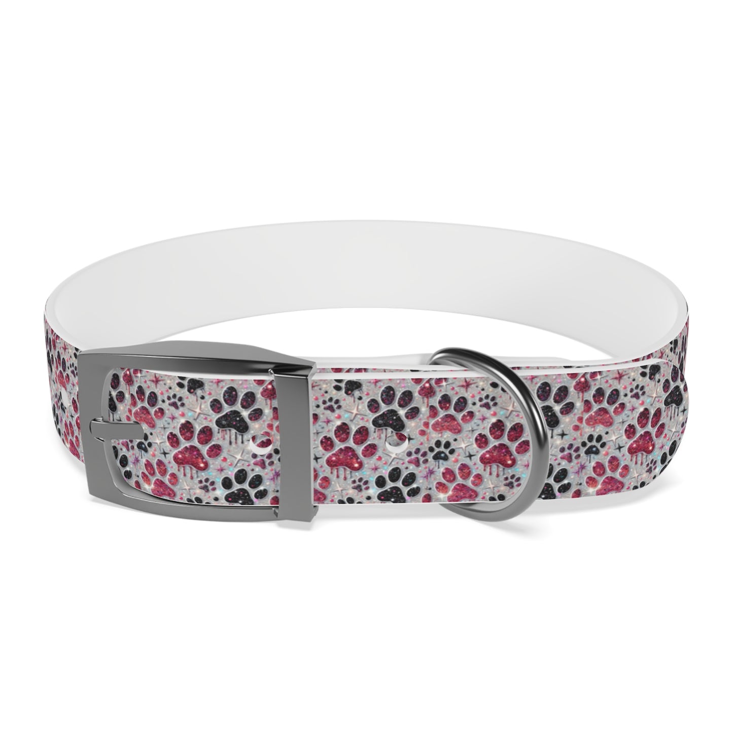 Personalized Paw Print Dog Collar — Custom Name & Phone Number, Cute Pink Gray Pet Collar