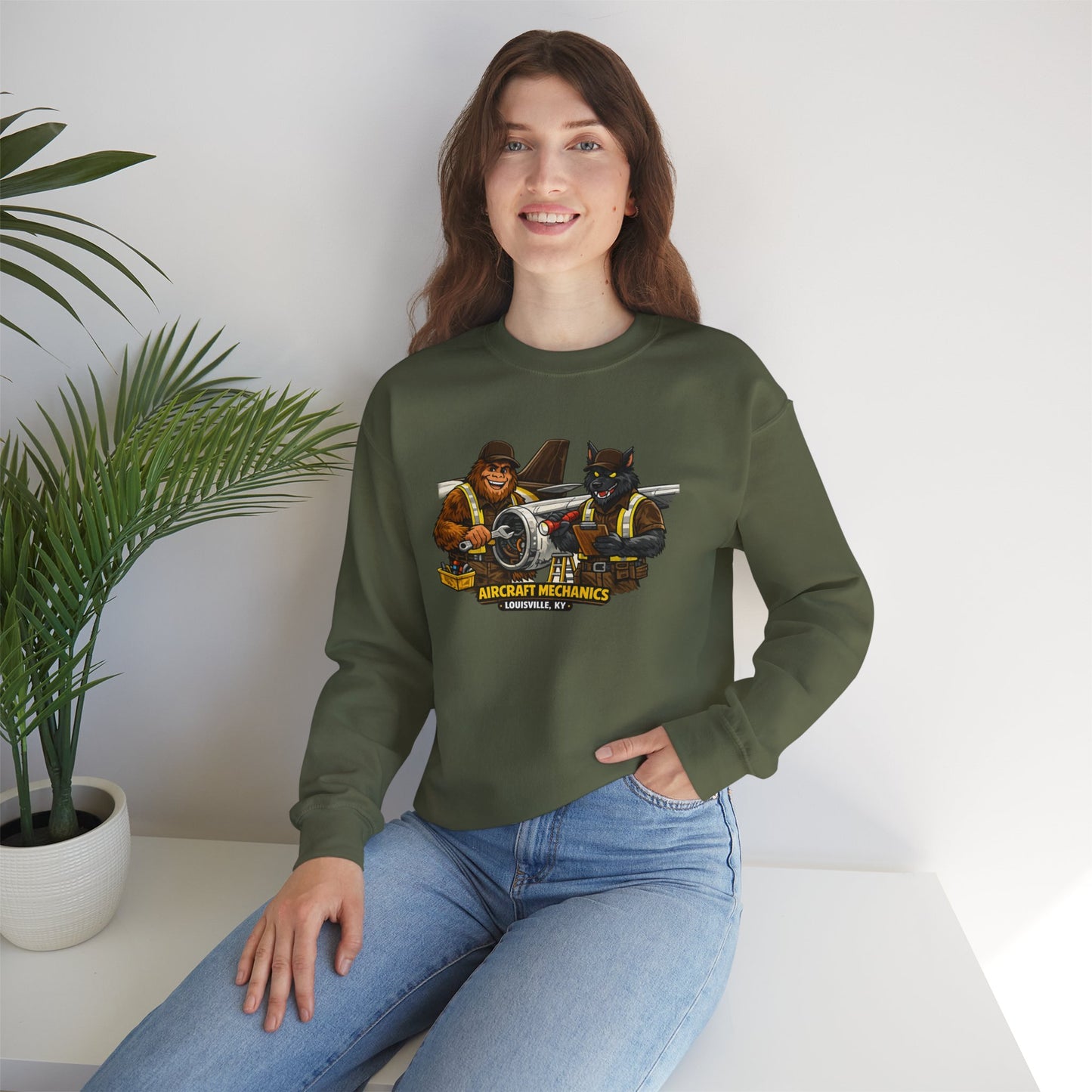 Aircraft Mechanics Crewneck Sweatshirt — Vintage Plane Techs Graphic