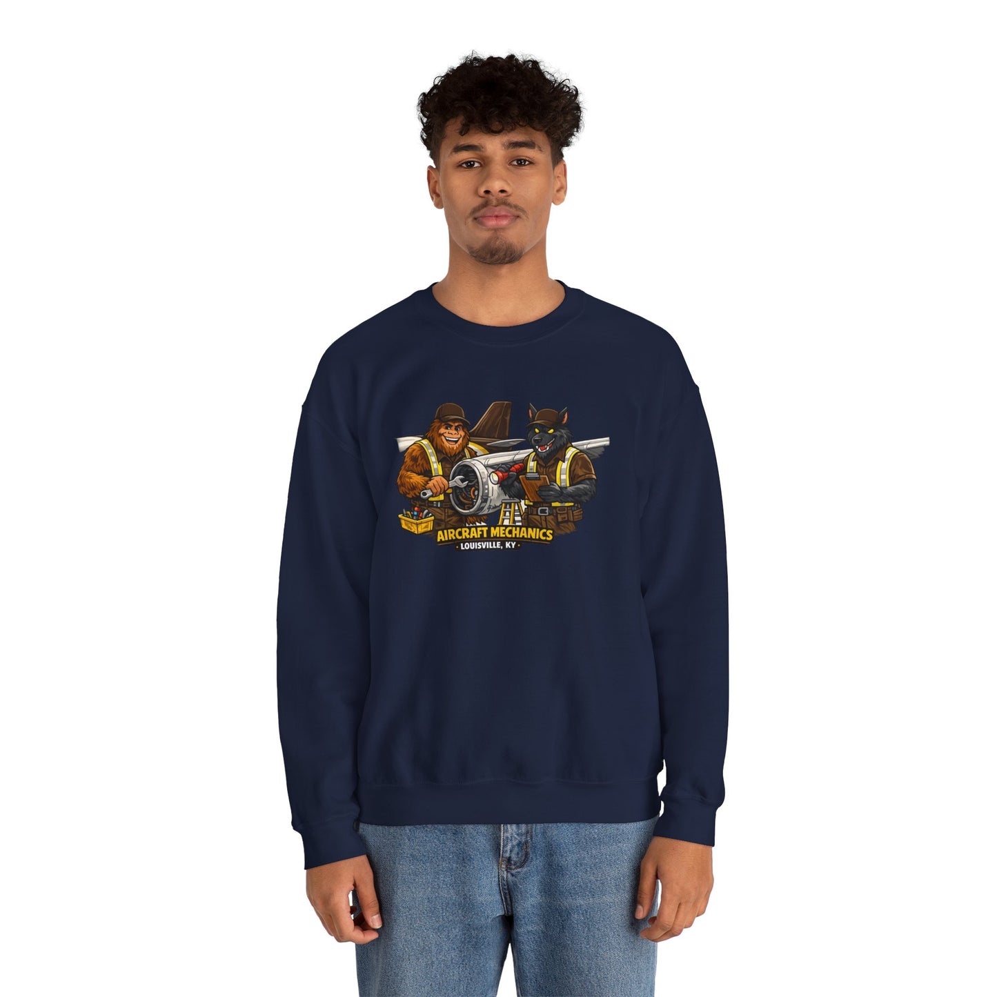 Aircraft Mechanics Crewneck Sweatshirt — Vintage Plane Techs Graphic