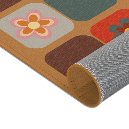 Vintage Retro Floral Area Rug, Home Decor, Living Room Accent, Boho Chic Carpet, Gift for Housewarming, Plant Lovers Rug
