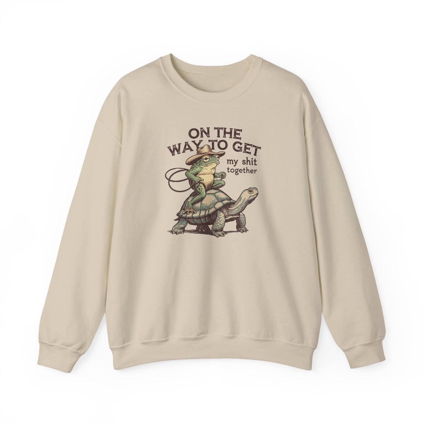 On the Way to Get My Sh*t Together Frog and Turtle Graphic Crewneck Sweatshirt