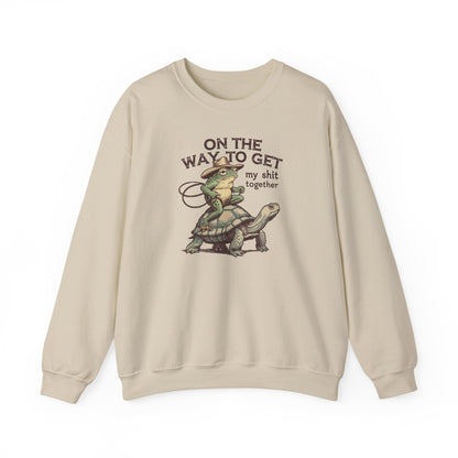On the Way to Get My Sh*t Together Frog and Turtle Graphic Crewneck Sweatshirt