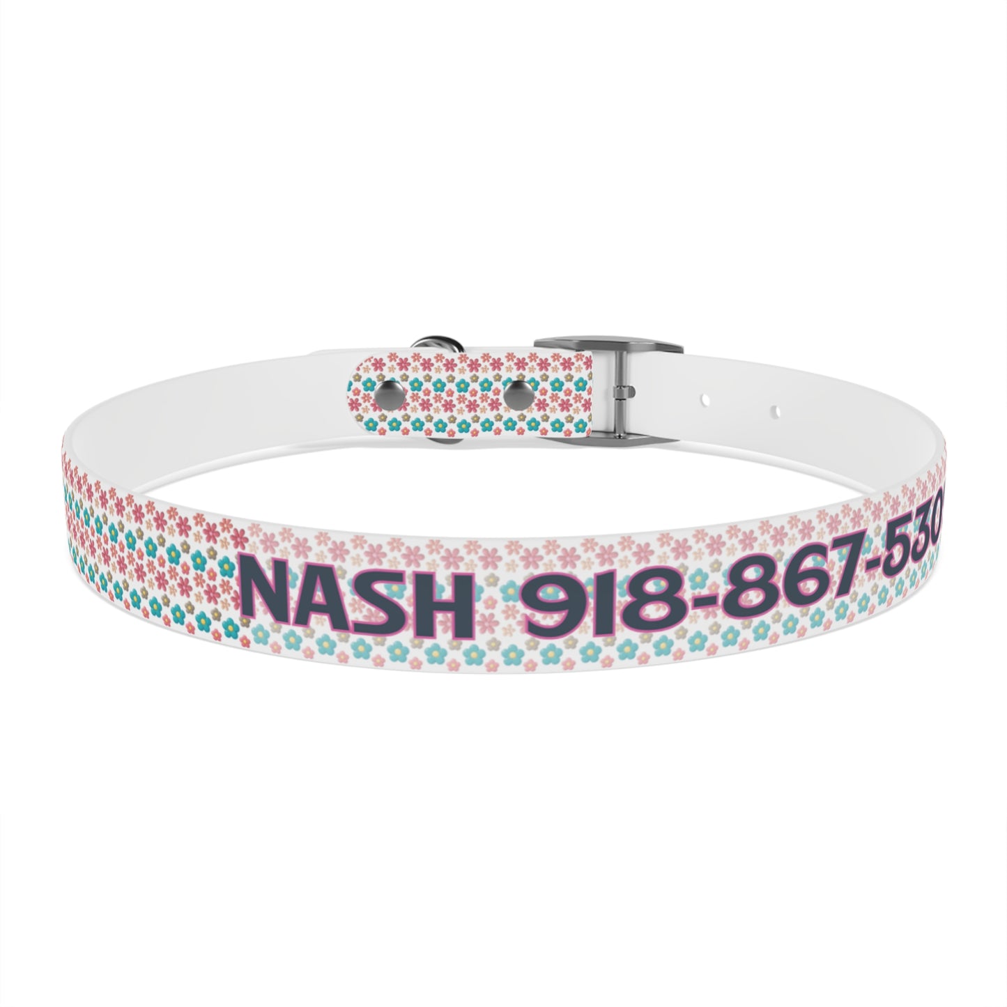 Personalized 3D Floral Dog Collar — Custom Name & Phone Number, Pink Teal Paw-Print Pattern