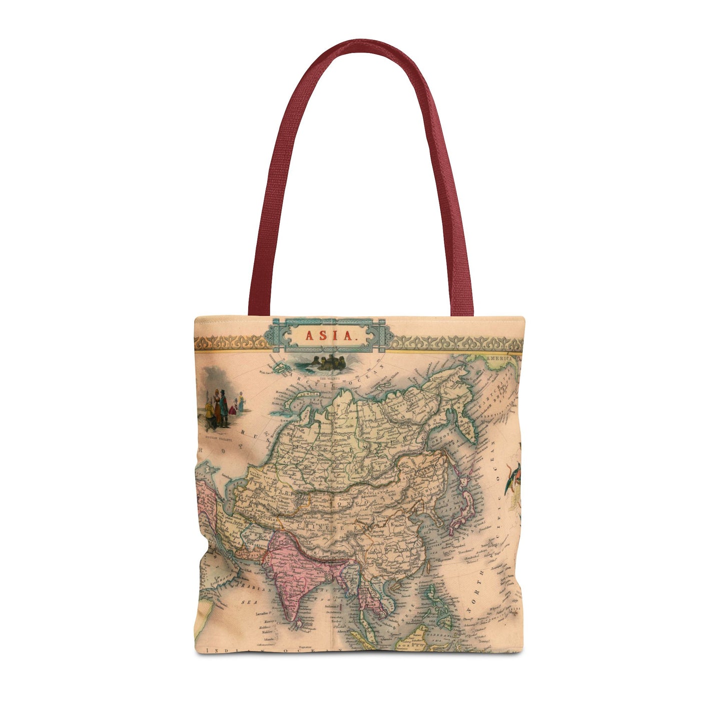 Vintage Map of Asia Tote Bag 3 Sizes