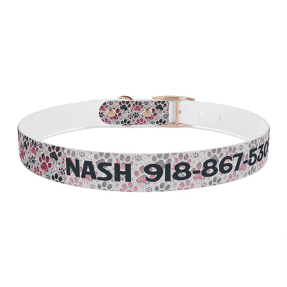Personalized Paw Print Dog Collar — Custom Name & Phone Number, Cute Pink Gray Pet Collar