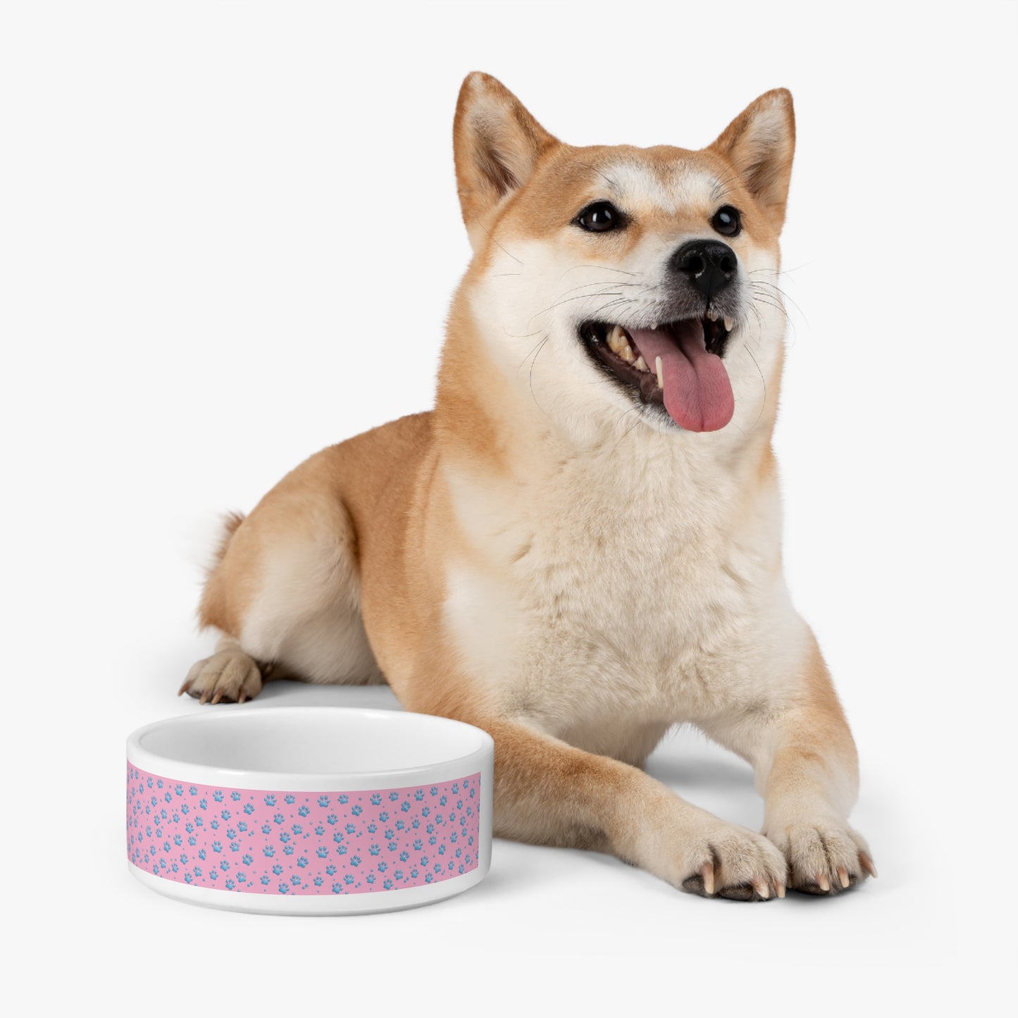 Pink Paw Print Pet Bowl — Cute Blue Paw Pattern Dog & Cat Feeding Bowl