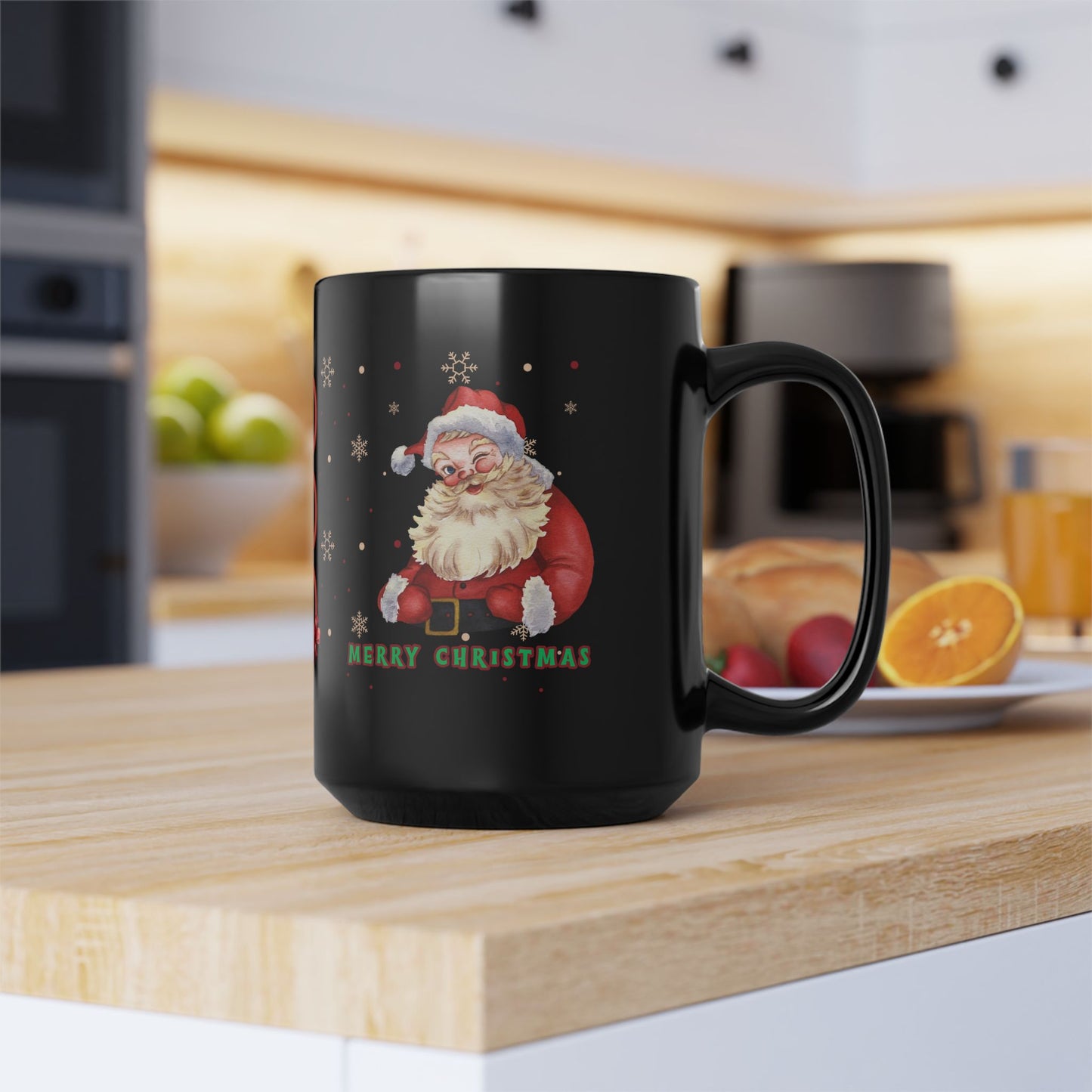 Merry Christmas Santa 15oz Black Mug - HO HO HO Design for Christmas Cheer