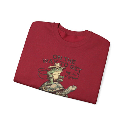 On the Way to Get My Sh*t Together Frog and Turtle Graphic Crewneck Sweatshirt