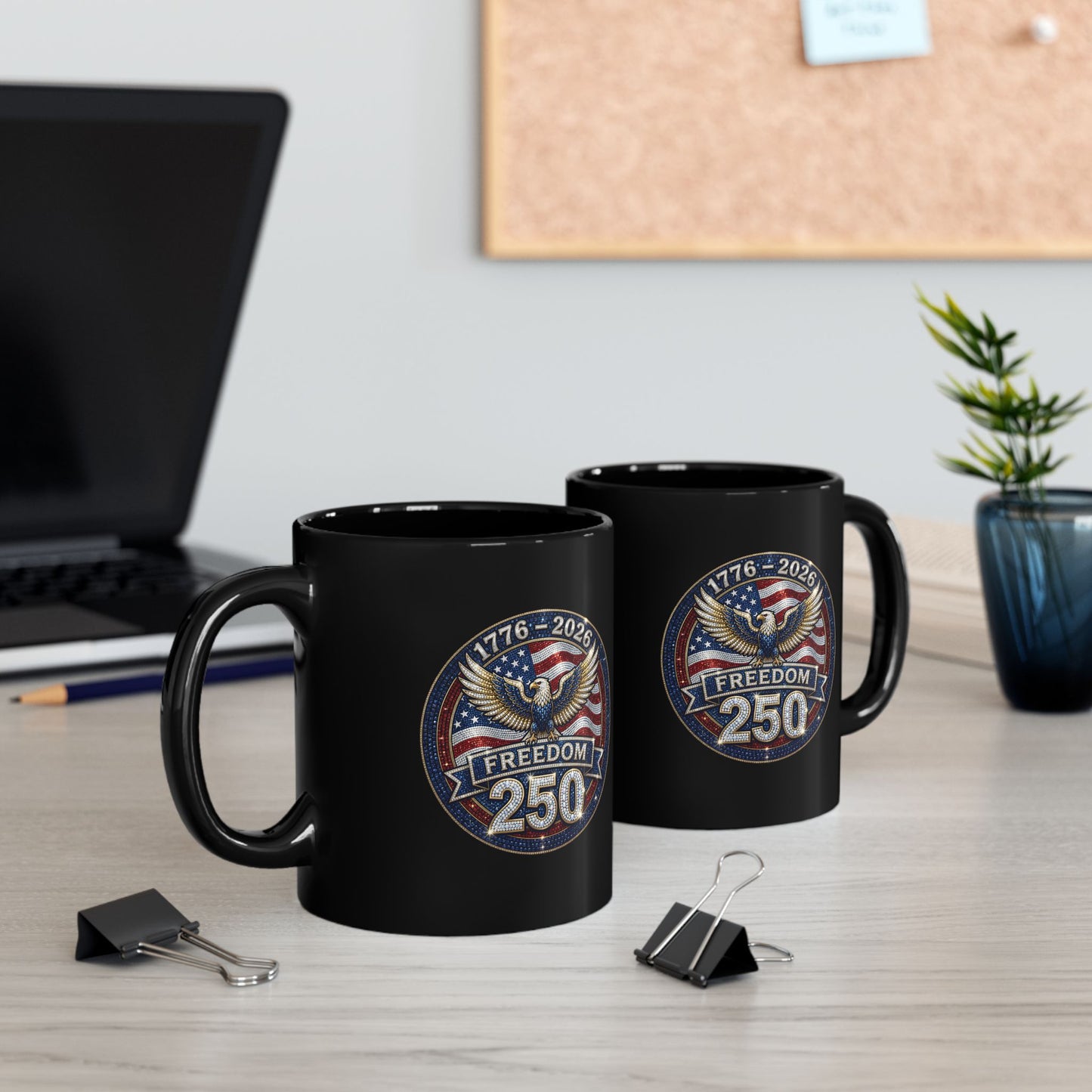 Freedom 250 Sparkle Emblem 11oz or 15oz Black Mug