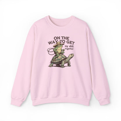 On the Way to Get My Sh*t Together Frog and Turtle Graphic Crewneck Sweatshirt