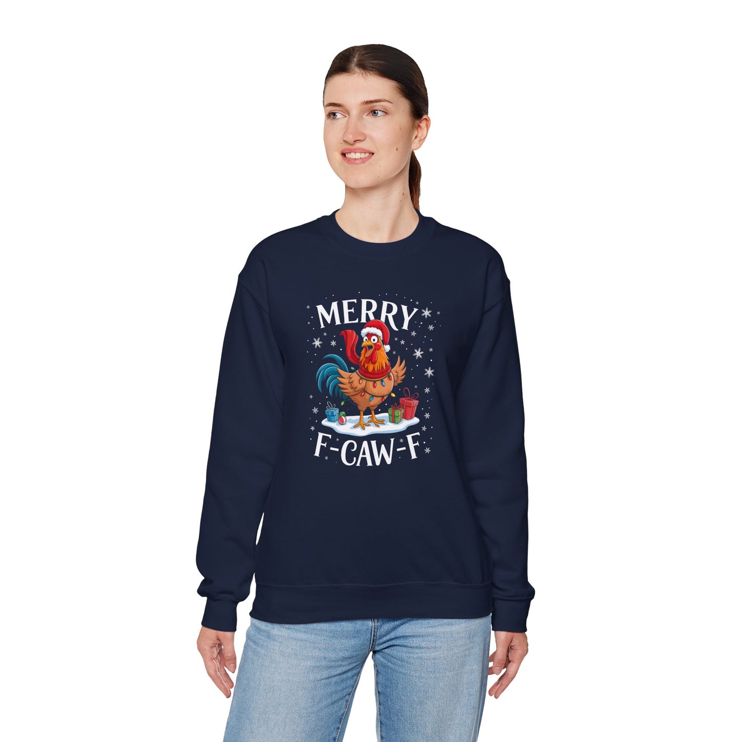 Christmas Rooster Sweatshirt - "Merry F‑Caw‑F" Funny Holiday Pullover