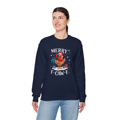 Christmas Rooster Sweatshirt - "Merry F‑Caw‑F" Funny Holiday Pullover