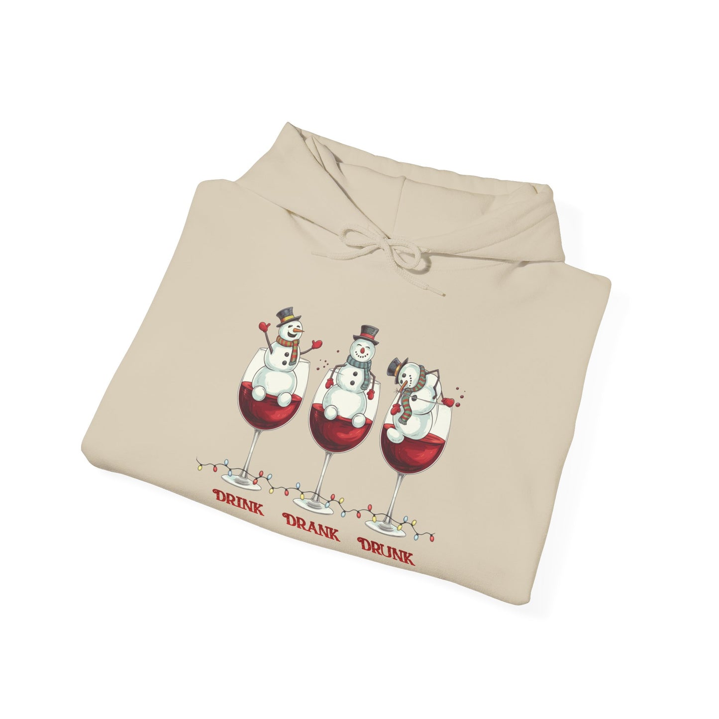 Wine Snowmen Hoodie - "Drink, Drank, Drunk" Holiday Sweatshirt