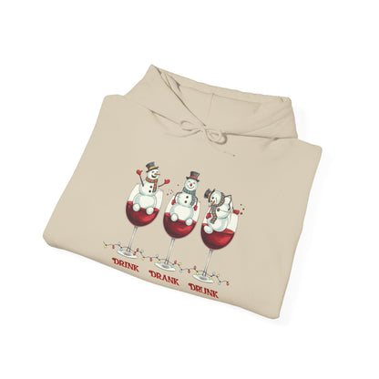 Wine Snowmen Hoodie - "Drink, Drank, Drunk" Holiday Sweatshirt