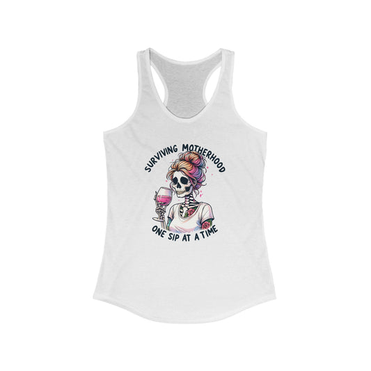 Surviving Motherhood Skeleton Racerback Tank, Funny Mom Gift, Workout Top, Summer Tee, Casual Wear, Gifts for New Moms
