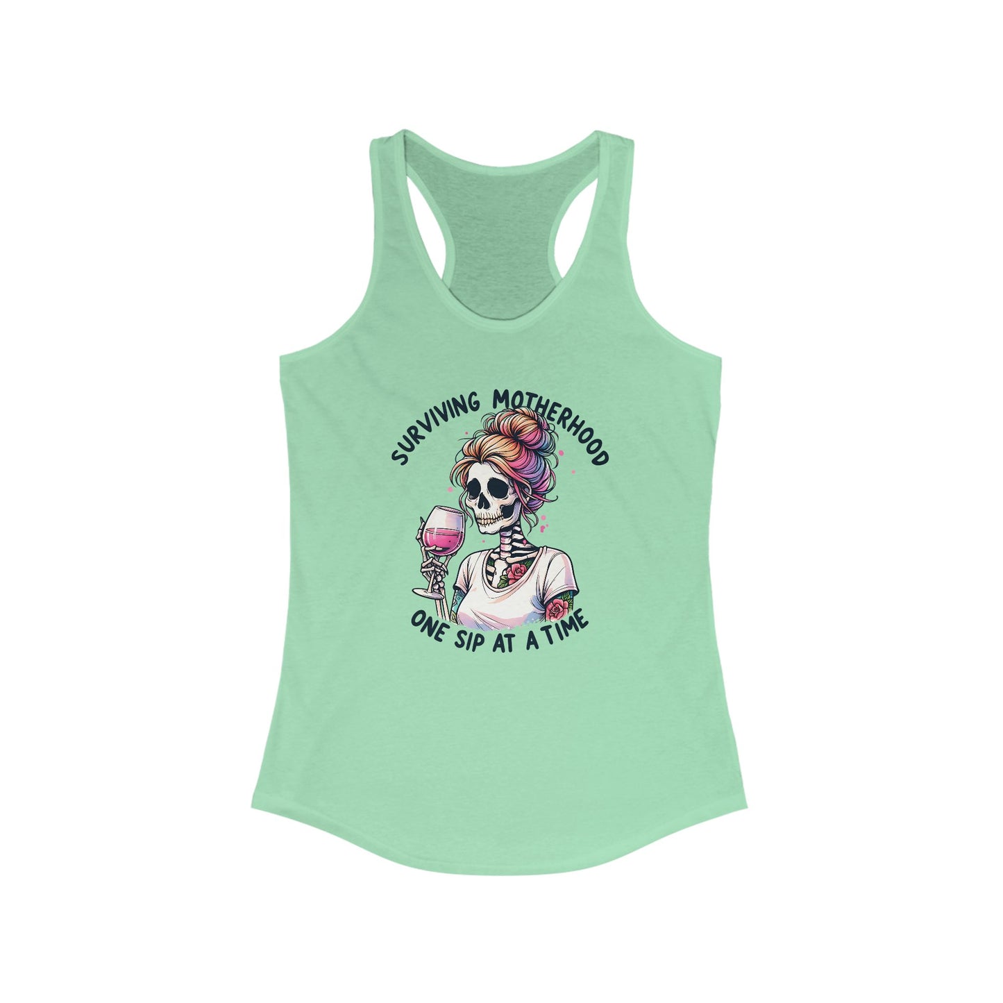 Surviving Motherhood Skeleton Racerback Tank, Funny Mom Gift, Workout Top, Summer Tee, Casual Wear, Gifts for New Moms