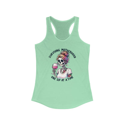 Surviving Motherhood Skeleton Racerback Tank, Funny Mom Gift, Workout Top, Summer Tee, Casual Wear, Gifts for New Moms