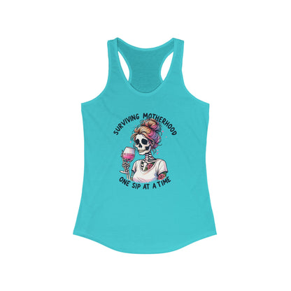 Surviving Motherhood Skeleton Racerback Tank, Funny Mom Gift, Workout Top, Summer Tee, Casual Wear, Gifts for New Moms