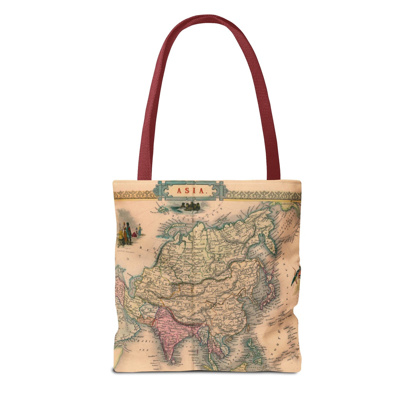 Vintage Map of Asia Tote Bag 3 Sizes