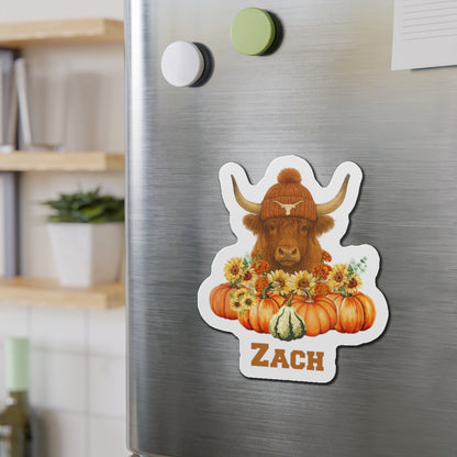 Highland Cow Longhorns Fan Personalized Die-Cut Magnet Fall Decor, Custom Name Magnet, Kitchen Fridge Art, Cow Decor, Harvest Gifts