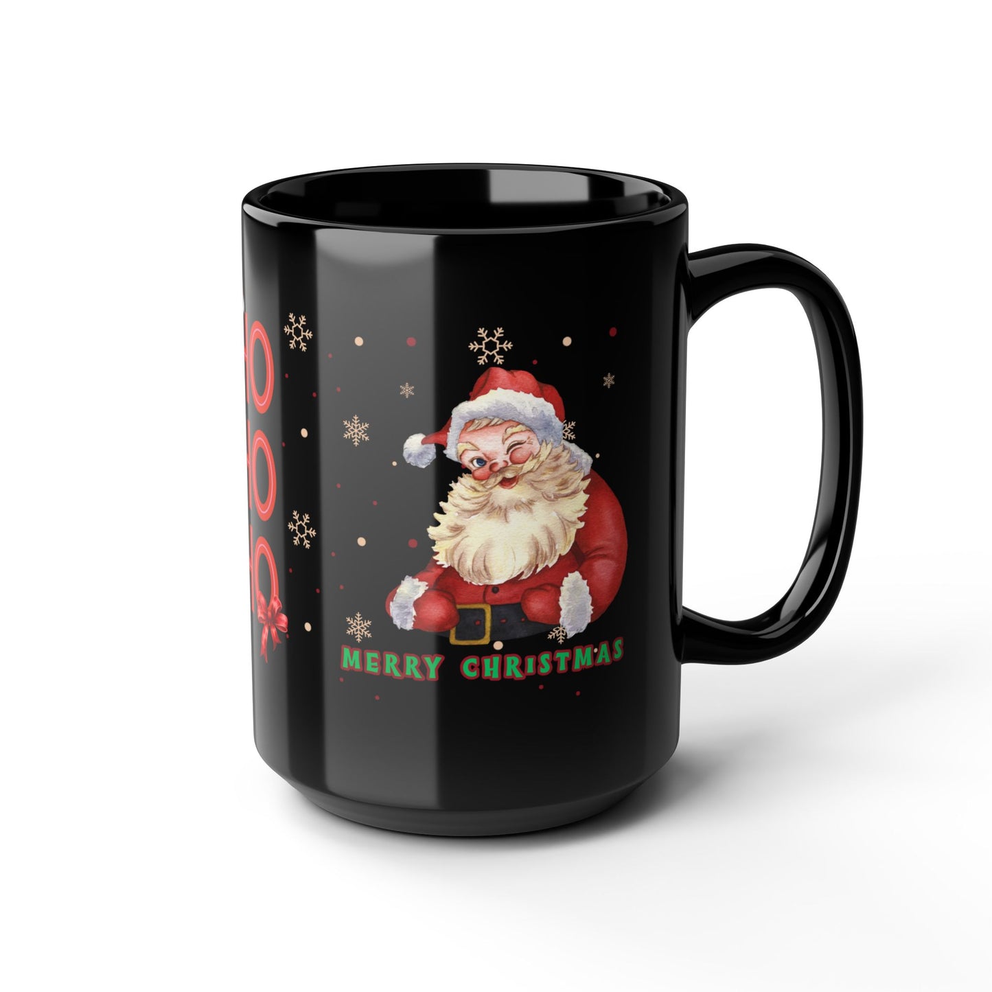 Merry Christmas Santa 15oz Black Mug - HO HO HO Design for Christmas Cheer