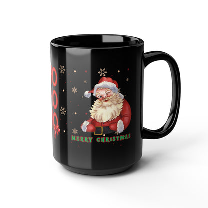 Merry Christmas Santa 15oz Black Mug - HO HO HO Design for Christmas Cheer