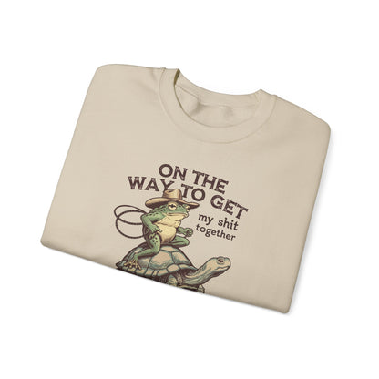 On the Way to Get My Sh*t Together Frog and Turtle Graphic Crewneck Sweatshirt