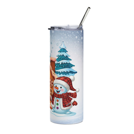 Gingerbread House Snowman Stainless Steel Tumbler - Winter Holiday Travel Cup