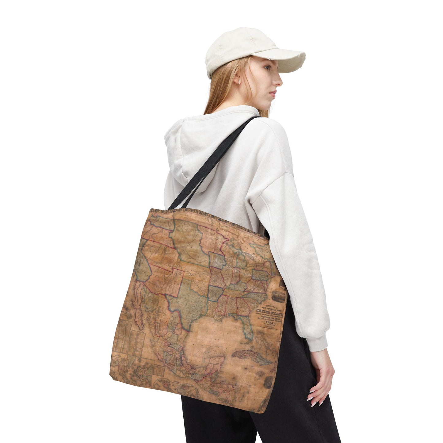 Vintage United States Map Tote Bag  Distressed Antique World Map All-Over Print Tote