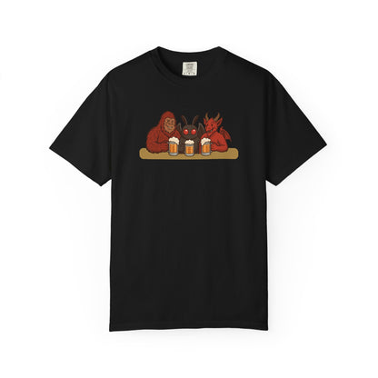 Bigfoot, Mothman and Jersey Devil Drinking Beer Comfort Colors T-Shirt