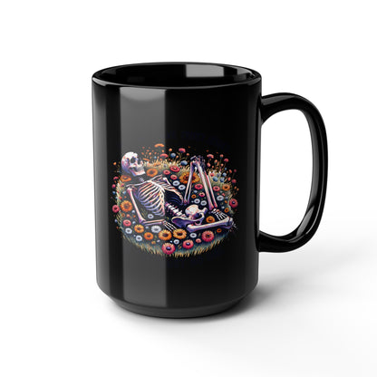 Trust No One Skeleton  Black Mug, 15oz | Fun Gift for Halloween, Coffee Lovers, Art Lovers, Home Decor, Unique Mug