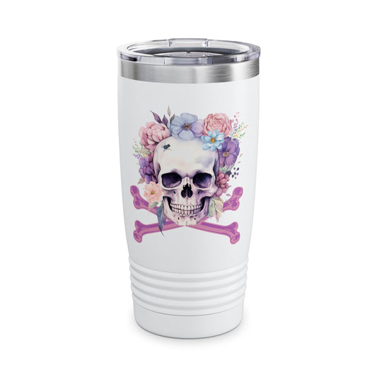 Gothic Floral Skull and Bones Tumbler 20oz Vintage Boho Skull Watercolor Goth Graphic Cup Floral Skull Tumbler with Fly