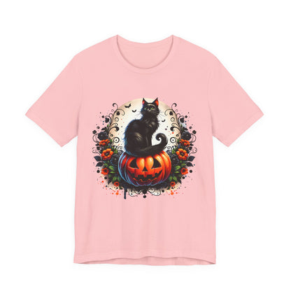 Halloween Black Cat T-Shirt, Unisex Jersey Short Sleeve Shirt, Spooky Fall Fashion, Cat Lover Gift, Autumn Celebrations, Halloween Shirt
