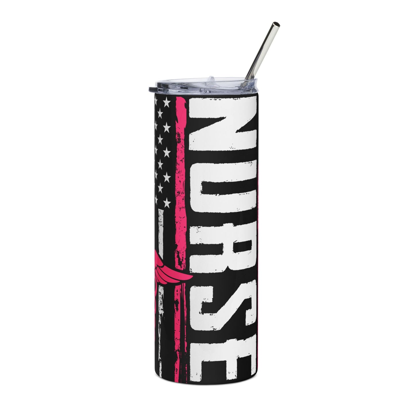 Nurse Caduceus 20oz Stainless Tumbler – Pink American Flag Medical Travel Mug