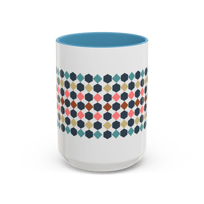 Hex Style Accent 11oz and 15oz Coffee Mug Geometric Pattern Ceramic Cup Gift for Coffee Lovers, Home Decor, Office Mug, Unique Kitchenware