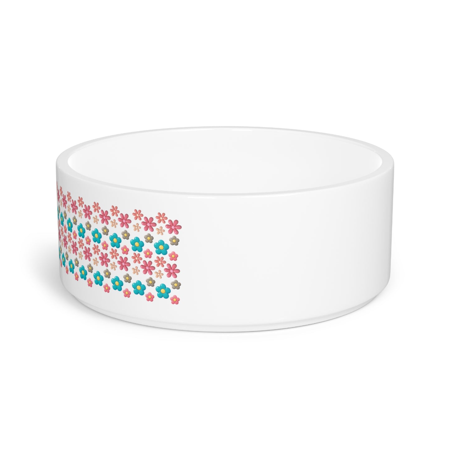 3D Floral Stripe Pet Bowl — Cute Pink & Teal Daisy Pattern