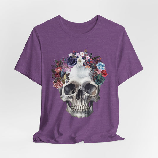 Gothic Floral Skull T-Shirt Vintage Boho Skull Watercolor Goth Graphic Tee Floral Skull Tee with Fly