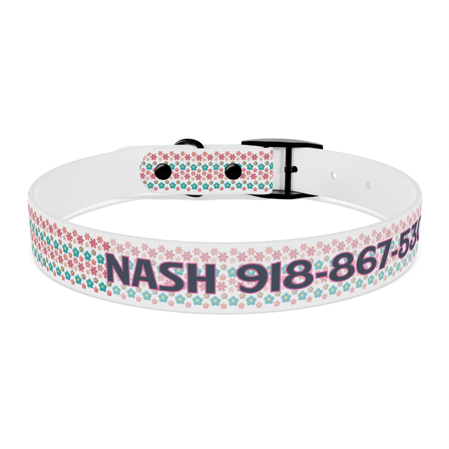 Personalized 3D Floral Dog Collar — Custom Name & Phone Number, Pink Teal Paw-Print Pattern