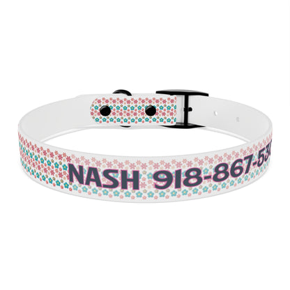 Personalized 3D Floral Dog Collar — Custom Name & Phone Number, Pink Teal Paw-Print Pattern