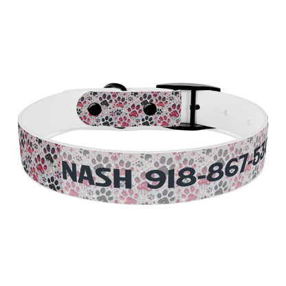 Personalized Paw Print Dog Collar — Custom Name & Phone Number, Cute Pink Gray Pet Collar