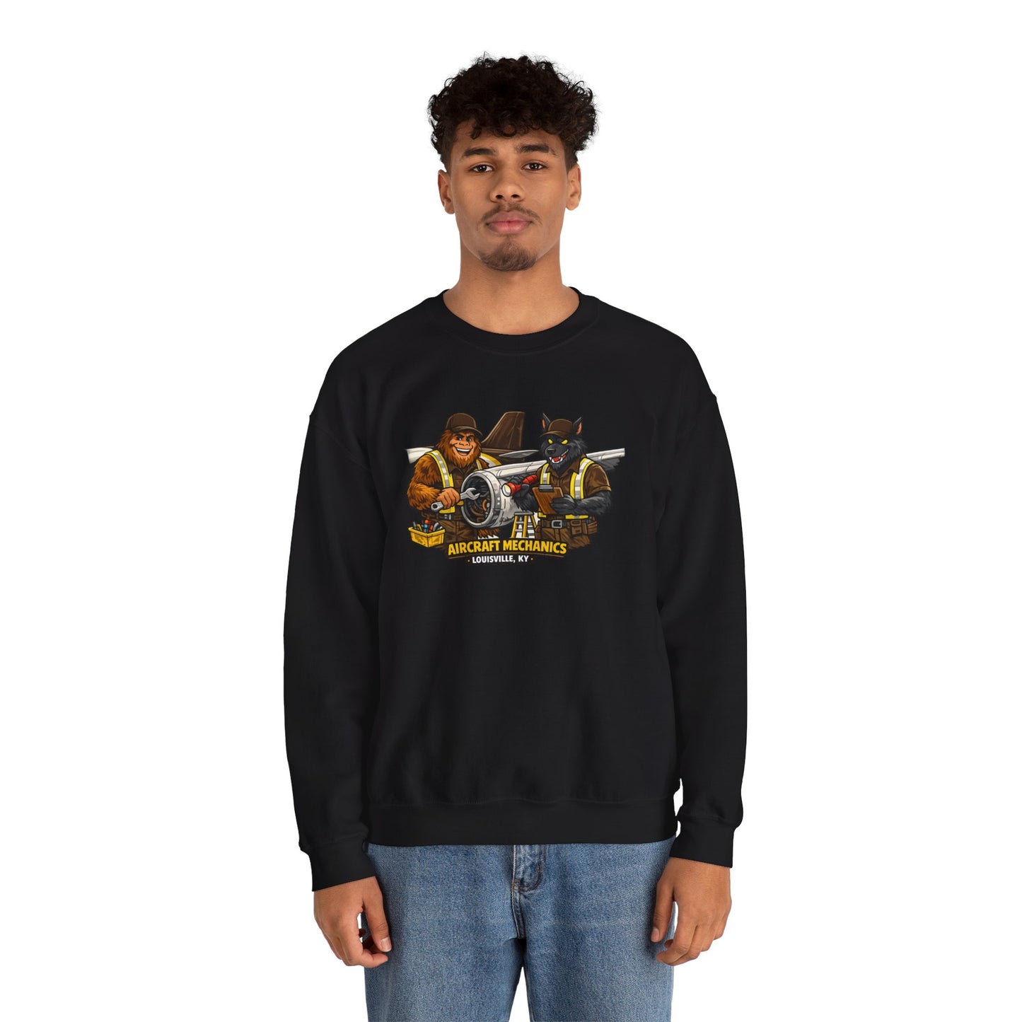 Aircraft Mechanics Crewneck Sweatshirt — Vintage Plane Techs Graphic