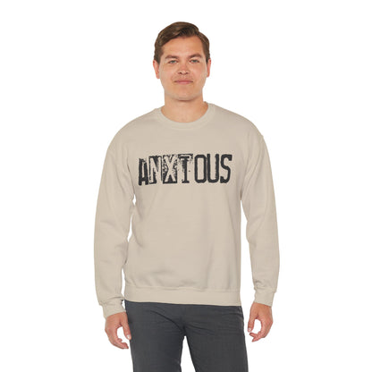 Anxious Graphic Sweatshirt — Distressed Text Crewneck for Anxious Vibes