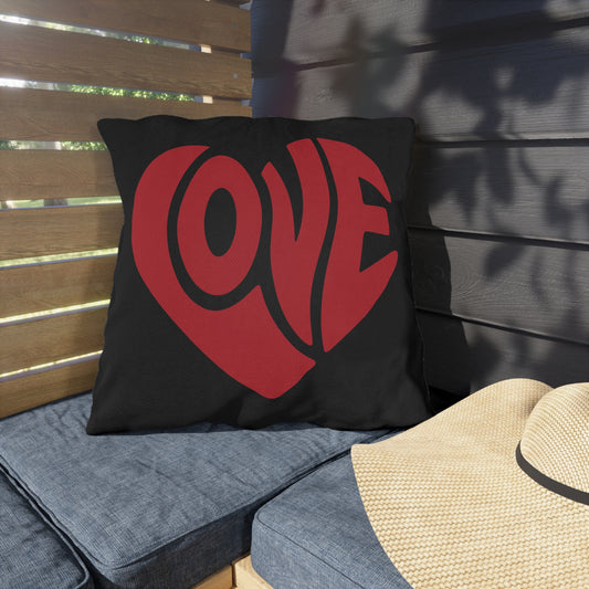 Love Heart Outdoor Pillow — Retro Red "LOVE" Graphic Accent Cushion for Patio & Valentine's Décor