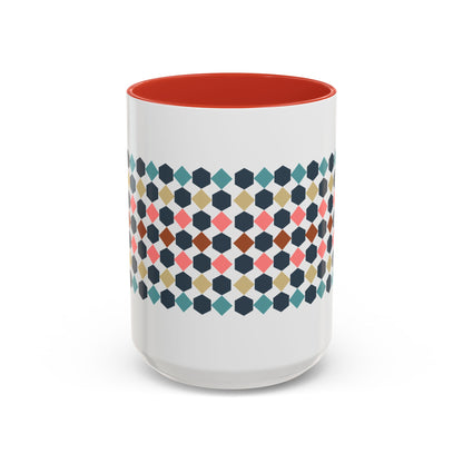 Hex Style Accent 11oz and 15oz Coffee Mug Geometric Pattern Ceramic Cup Gift for Coffee Lovers, Home Decor, Office Mug, Unique Kitchenware